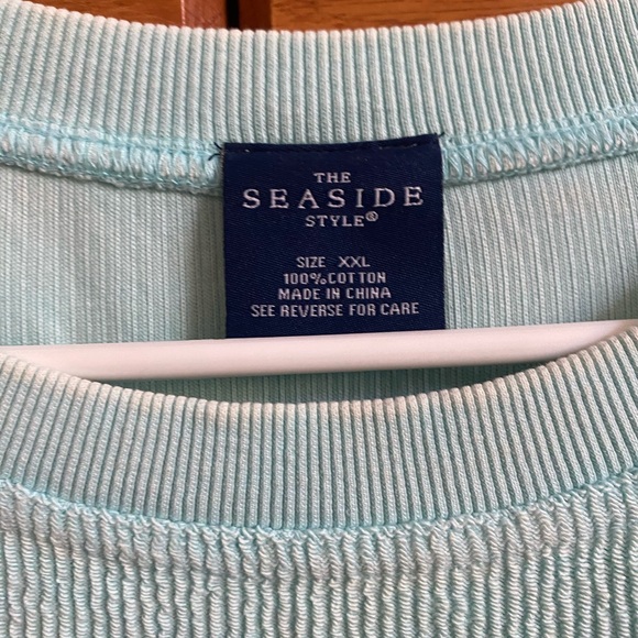 Seaside Mint and Navy Women's Crewneck Corded Sweatshirt - Picture 4 of 7